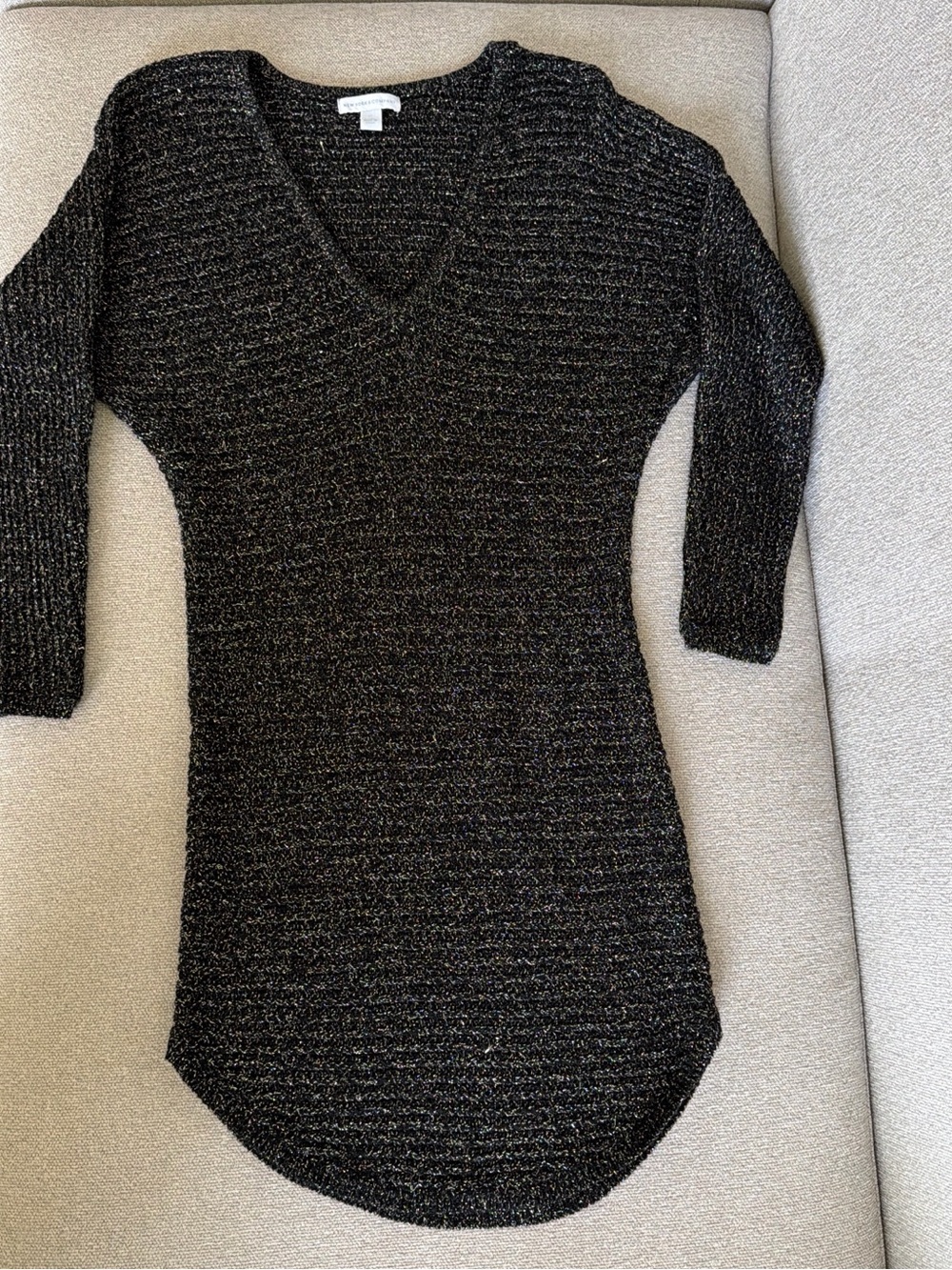 New York & Company Black Metallic V-Neck Longline Tunic